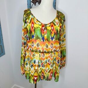 Vintage America Drop Waist Semi Sheer Multi Color Long Sleeve Blouse